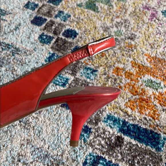 Ivanka Trump Sling Back Heels, Tangerine Orange Bow Heels - Picture 7 of 8